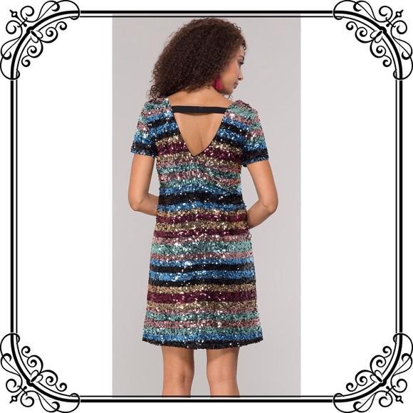 🆕NWT Trendy Striped Sequin Statement Party Dress - Picture 7 of 8